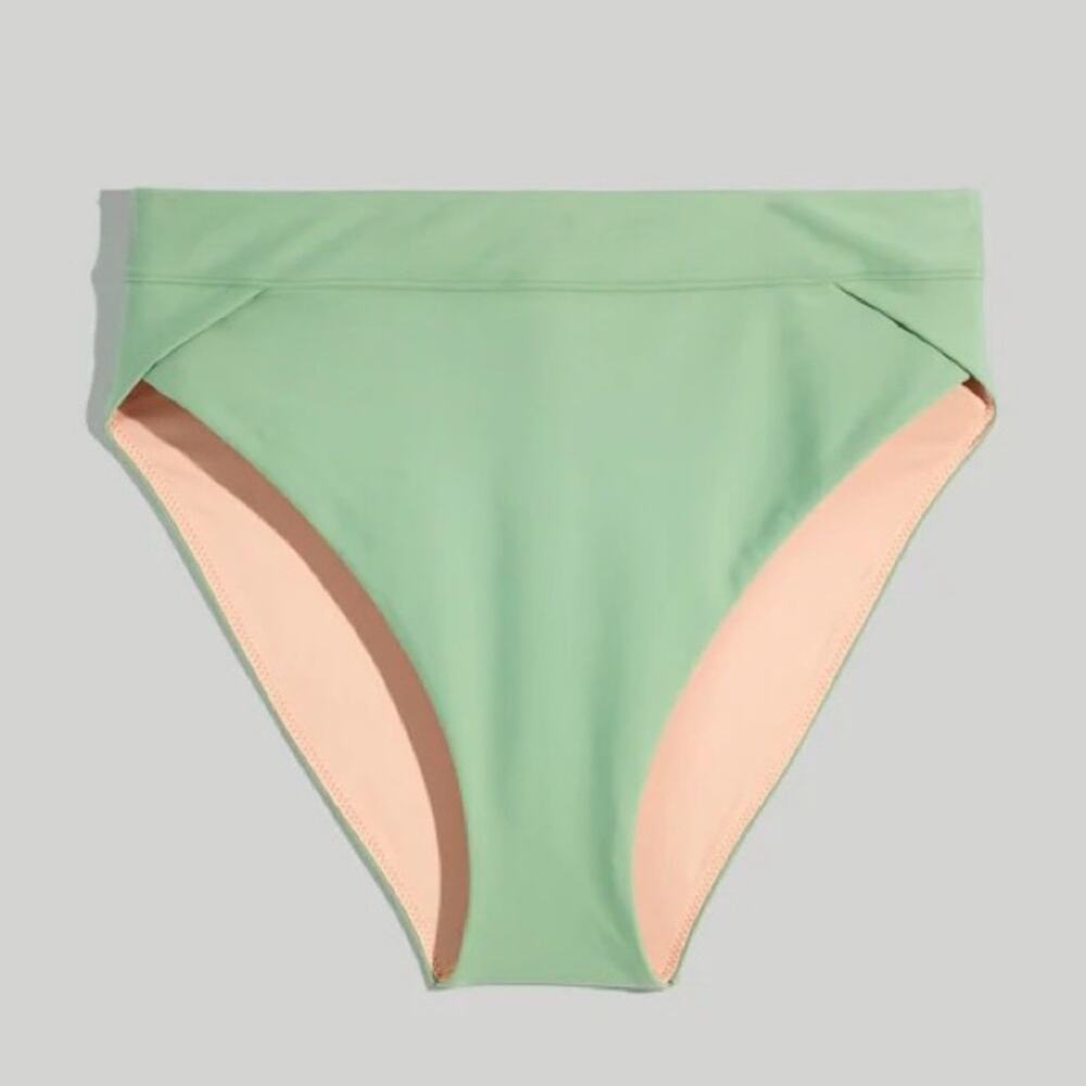 NEW FLAW Madewell High-Rise Crossover Bikini Bottom, Green, Women's Medium NJ866